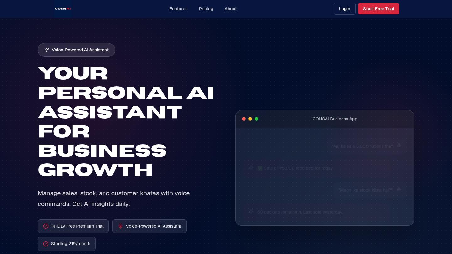 CONSAI - AI Business App - website designed and developed by Buffetism, web development company India